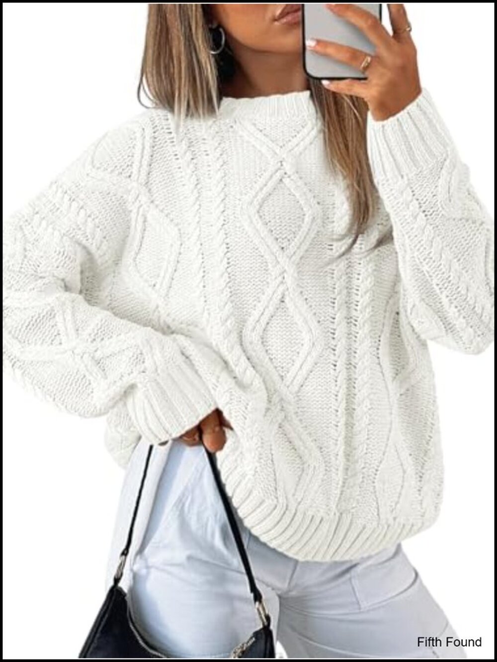Oversized Cable Knit Crew Neck Pullover Sweater Long Sleeve